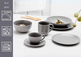 Ritzenhoff & Breker Levi 16-częściowy zestaw obiadowy, talerze, miski i kubki dla 4 osób, skandynawski design z delikatnym żłobkowanym reliefem, naczynia stołowe Mix & Match, porcelana, biały i szary