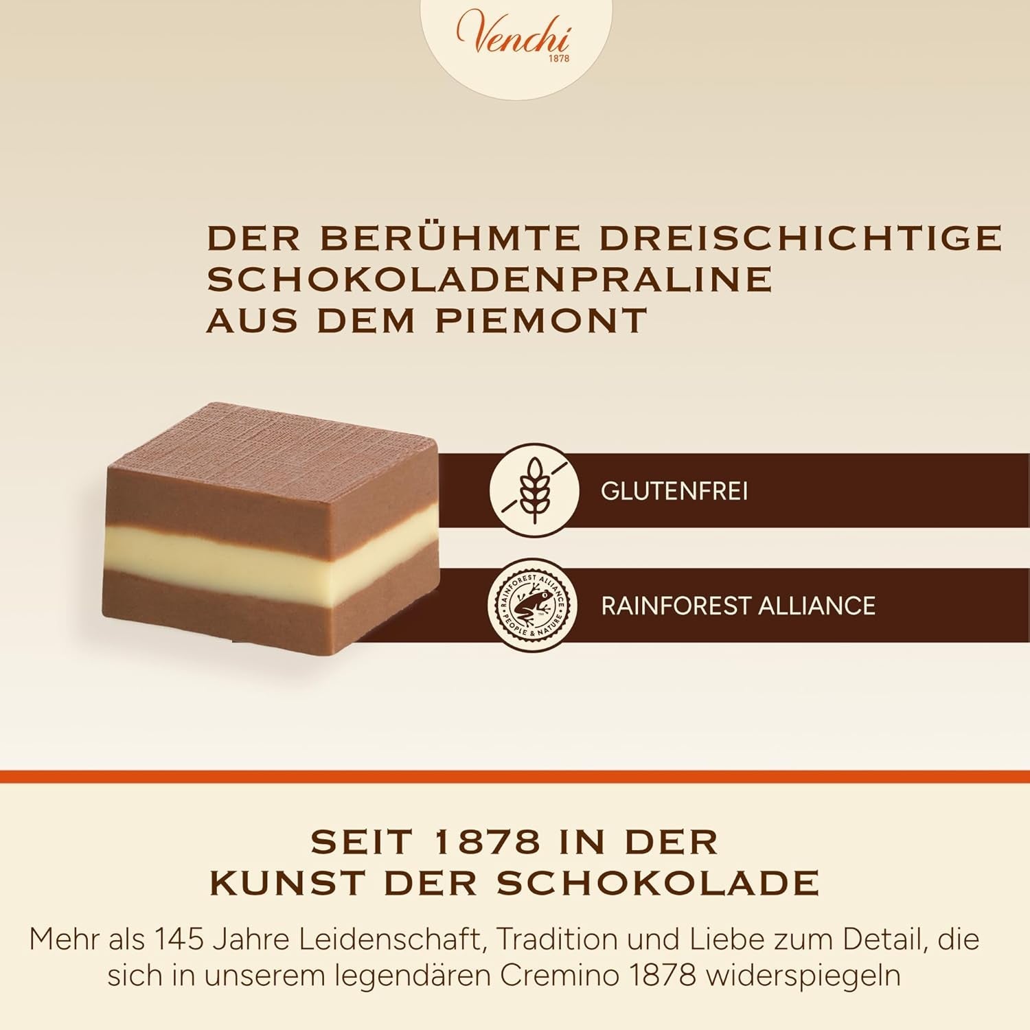 Venchi - Cremini 1878 - Czekolada trójwarstwowa z giandują z pastą mleczno-migdałową „Piemontese Hazelnuts ChOG”, 1 kg, bezglutenowa, bez barwników i konserwantów