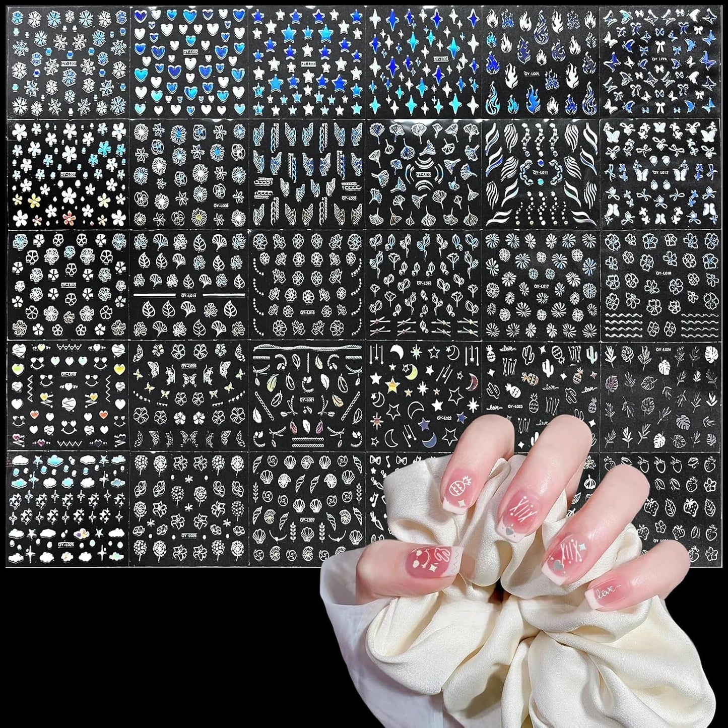 3D Nagelsticker Aurora 30 Blatt Gold Nail Art Naklejka Selbstklebend Nagelaufkleber Holografisches Stern Herz Dekoration Nageldesign Zubehör