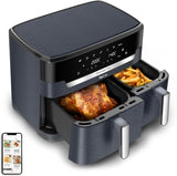 Frytownica na gorące powietrze Tefal Dual Easy Fry z dwiema komorami, pojemność 5,2/3,1 litra, dwie niezależne szuflady, 7 programów Sprzęt AGD Naty Shop Szary / Antracyt