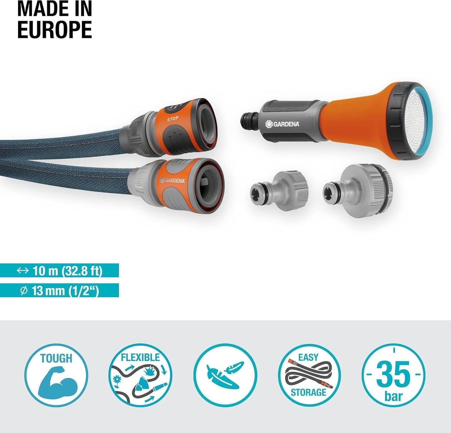 Gardena Liano Xtreme 1/2 cala 10 m Zestaw: Niezwykle wytrzymały tekstylny wąż ogrodowy do kranów wewnętrznych z lekkim, odpornym na warunki atmosferyczne wężem wewnętrznym z PCV (18460-20)