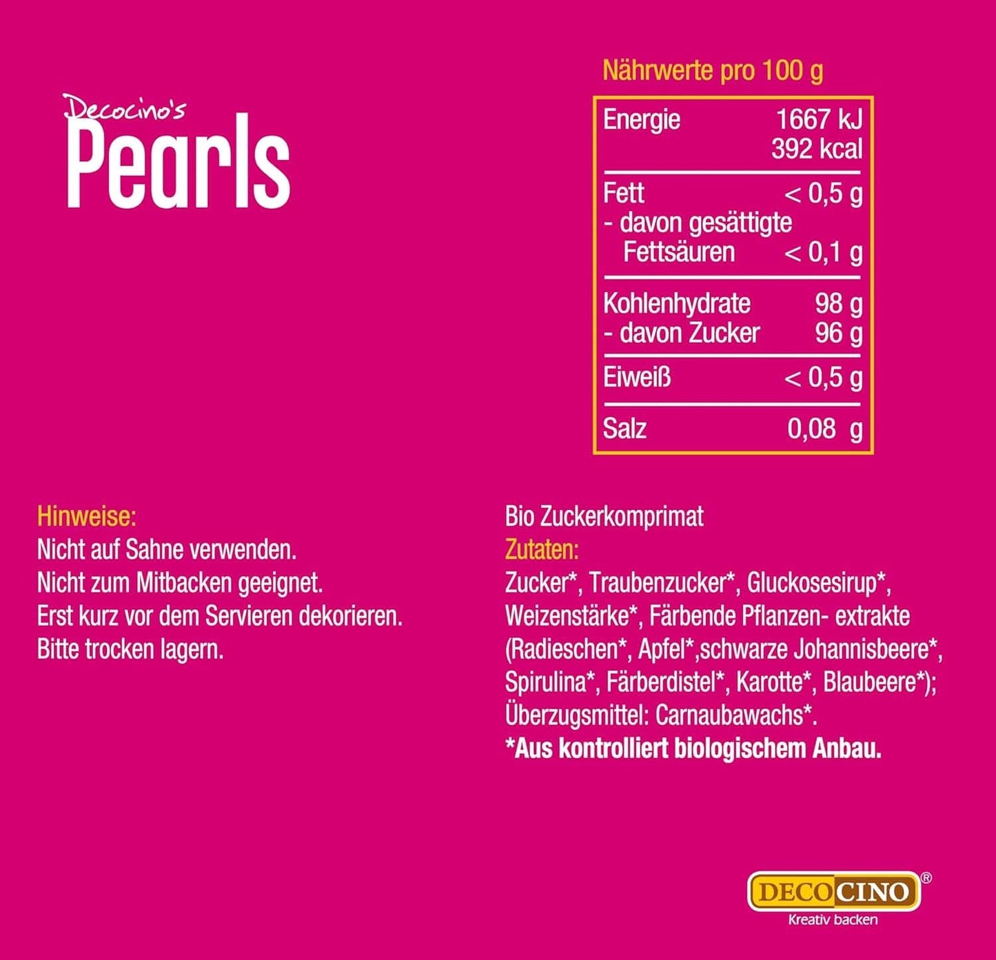 DECOCINO Organic Sprinkle Pearls - 60 gramów - Organiczna posypka dekstrozowa Sprinkles Naty Shop