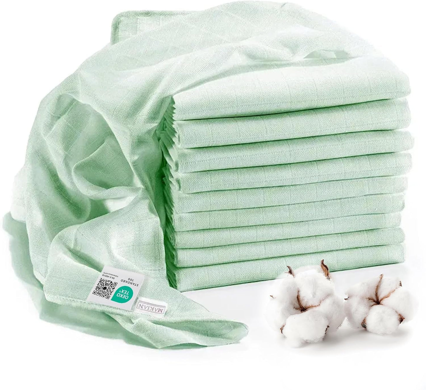 MAKIAN Muślinowe kwadraty, opakowanie 10 sztuk, 80x80cm, certyfikat Oeko-TEX® Standard 100, 10 wysokiej jakości ściereczek do odbijania - podwójnie tkane kwadraty / kwadraty muślinowe, odporne na gotowanie - białe