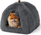 ŁÓŻECZKO Katzenbett große Katzen Katzenhöhle- 44x44x44 cm Plüsch Katzenhaus Indoor mit abnehmbarem Katzenkissen und hängendem Spielzeug, Katzen Bettchen waschbar, dunkelgrau