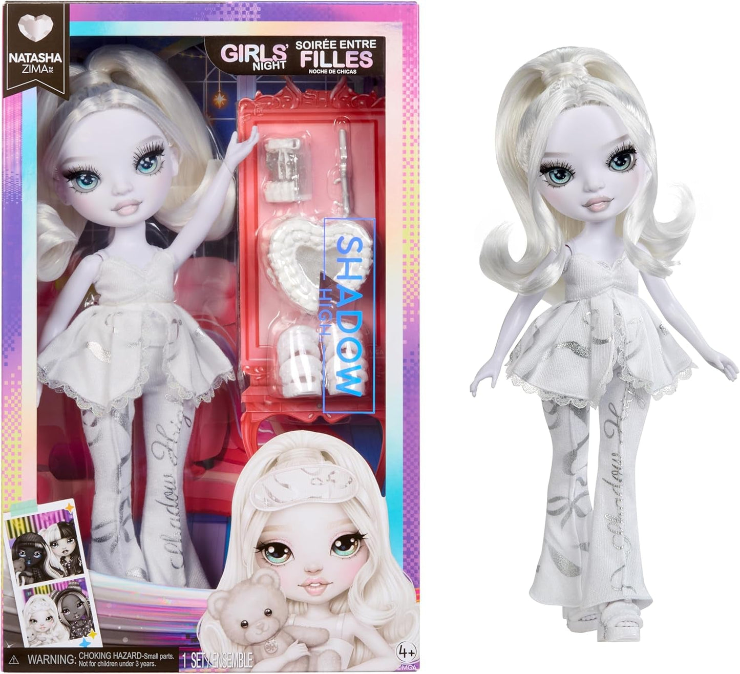 Rainbow High Shadow High Girl's Night Doll - Natasha Zima - 28 cm modna lalka w odcieniach szarości, białych włosów i srebrnego stroju z akcesoriami i grzebieniem - Dla kolekcjonerów i dzieci w wieku od 6 lat
