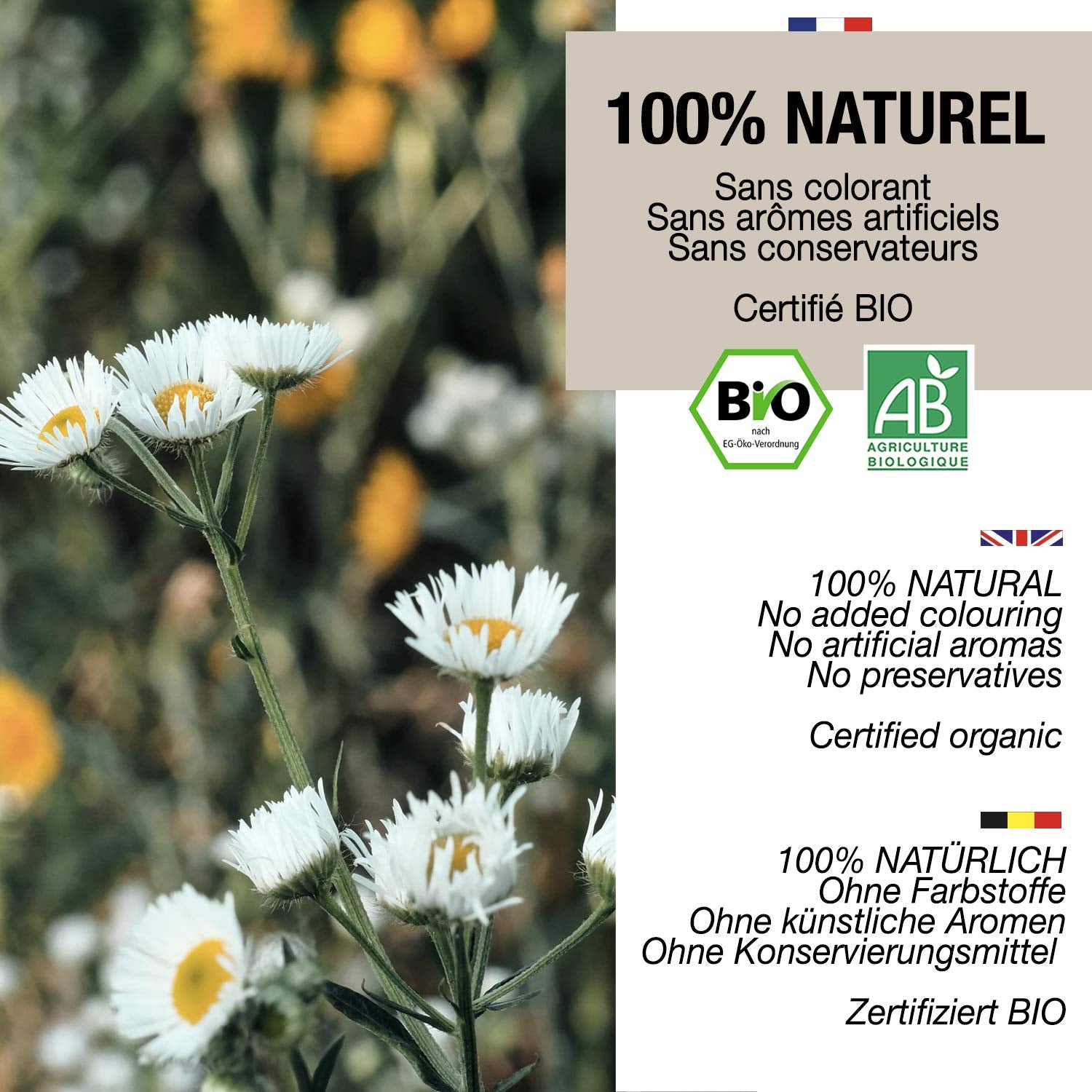 ORIGEENS Ekologiczna herbata kwiatowa z rumianku z Europy, 100 g | Herbata liściasta, organiczna herbata na sen i trawienie | Rumianek Niemiecki | Certyfikowane i pakowane w Niemczech