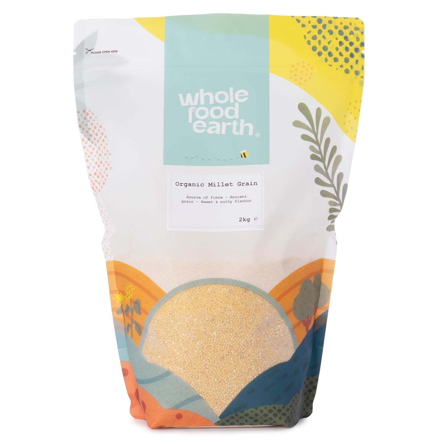 Proso organiczne Pełnoziarniste Ziemia 2 kg | Bez GMO | wegańskie | Bogaty w błonnik | Certyfikowane organiczne