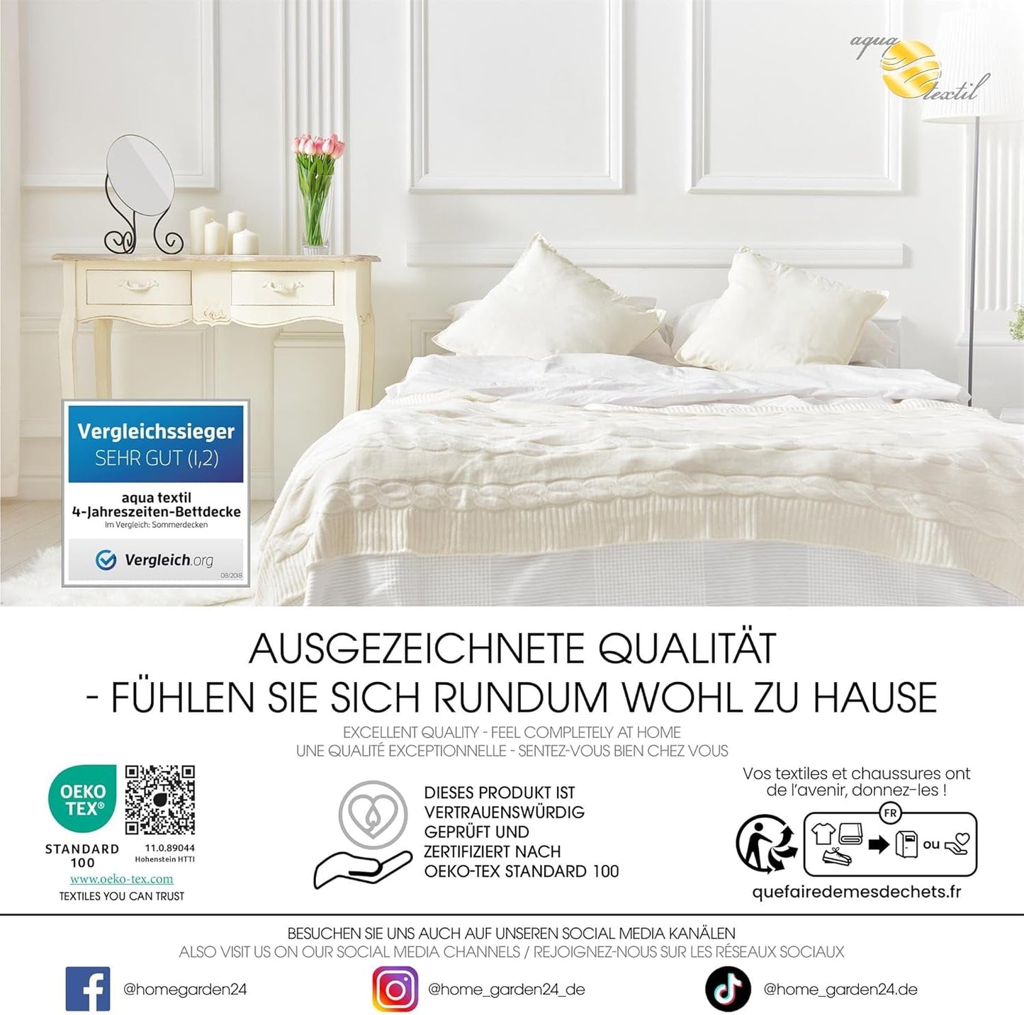 Aqua-Textil Kołdra 4-sezonowa 135X200Cm Koce splecione Zima 800G Lato 600G Klimatyzacja Oeko-Tex Kołdry i kołdry Naty Shop