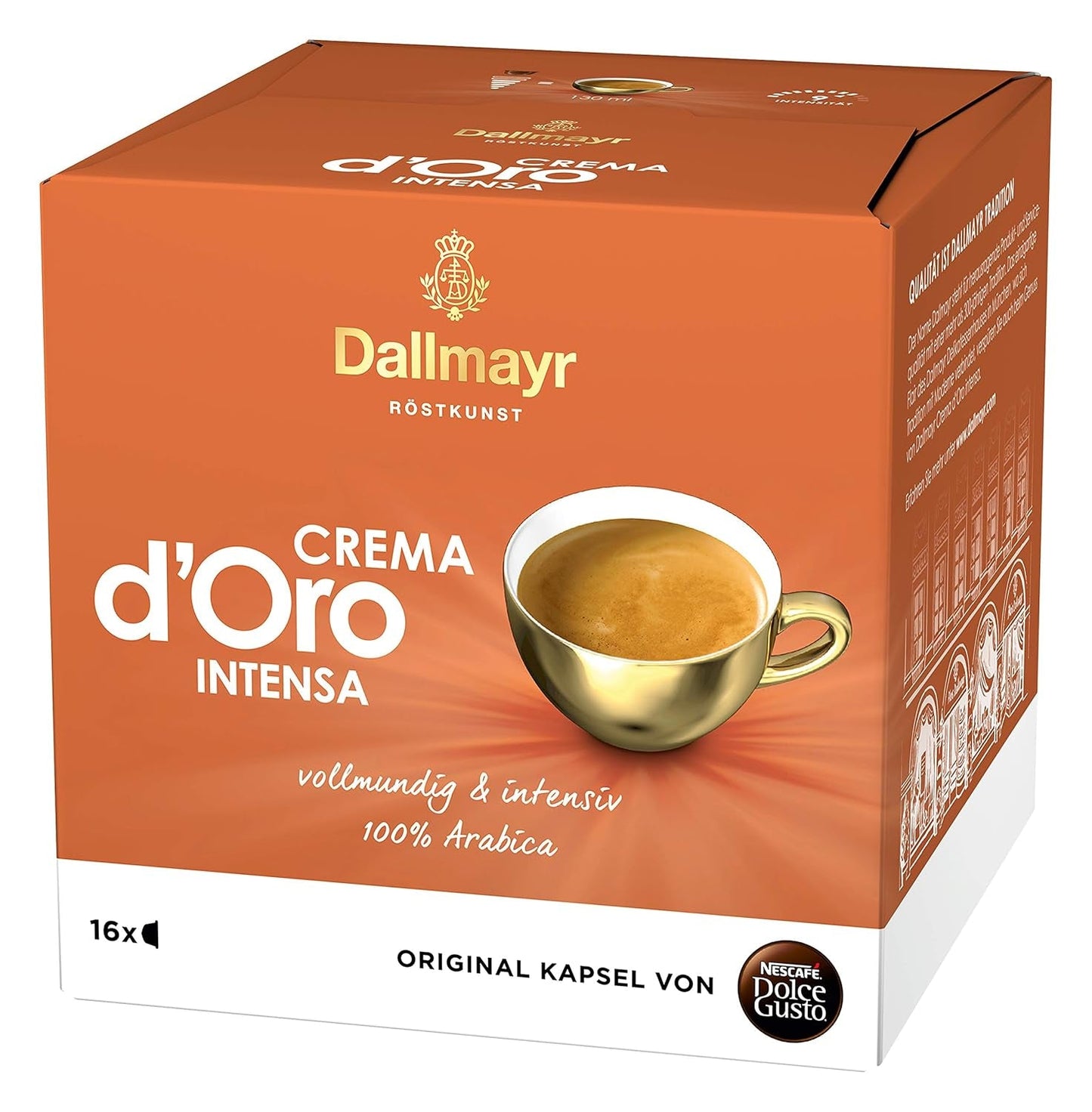 Dallmayr Crema d’Oro, XXL-Vorratsbox i Dallmayr Crema d’Oro intensa (48 Kaffeekapseln, Intensität 9 z 12, 100% Arabica-Bohnen), 3-pak (3x16 Kapseln)