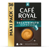 Café Royal Espresso Decaffeinato – kapsułki kawy kompatybilne z Nespresso®, 100% Arabica, Intensität 6/12, Rainforest Alliance, bezkofeinowa, 36 kapsułek