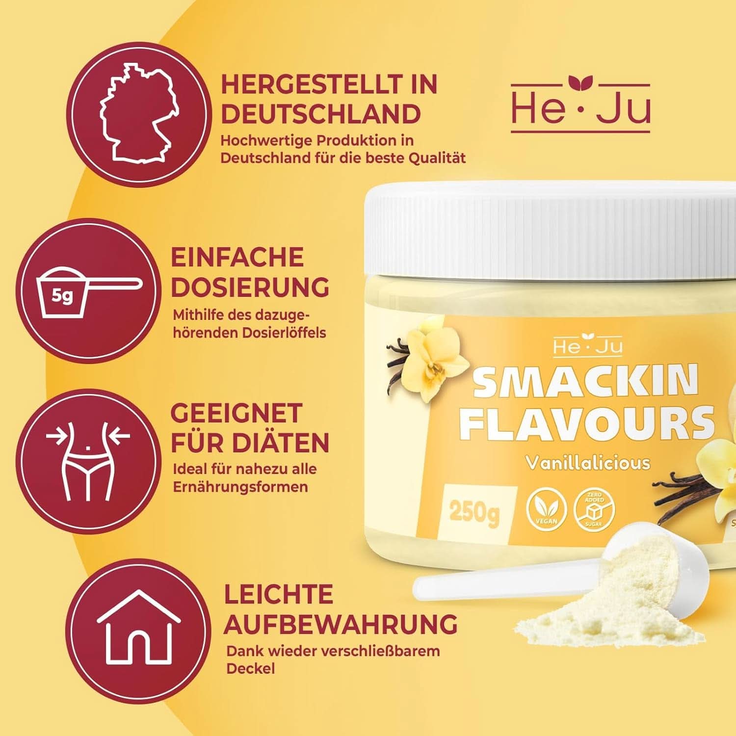 He-Ju, Proszek o smaku waniliowym, 250 gramów Aromas Naty Shop