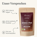 BIO Schoko Chai Herbata przyprawiona bez cukru, z ziarenkami kakao, cynamonem, lukrecją i innymi aromatycznymi przyprawami Chai, 100 g