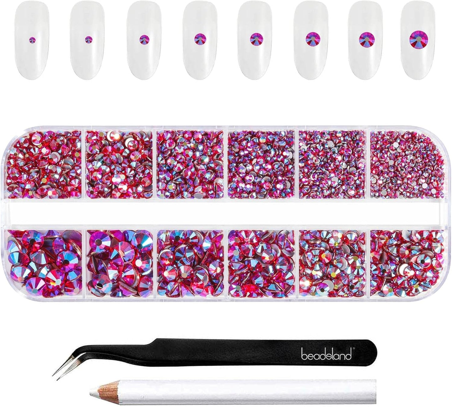 Beadsland 2500 szt. Glas Nailart Strasssteine ​​​​Kristall Flatback Edelsteine ​​​​Runde, ​​Für Handwerk Gemischt 8 Größen SS4 ~ SS30 Mit Picking Pinzette Und Stift (Kristall Weiss)