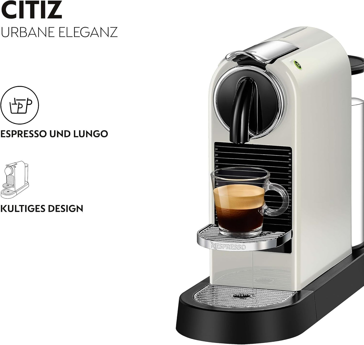 Ekspres na kapsułki Nespresso EN167.W Citiz, pompa wysokociśnieniowa i idealna kontrola temperatury, bez Aeroccino (spieniacza do mleka), funkcja oszczędzania energii, 1260 W, kremowo-biały, 37,4 x 11,9 x 25,5 cm