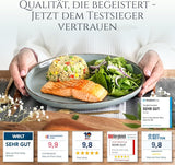 Steingut Geschirrset 6 Personen Rustic 24 tlg. TESTSIEGER, Hochwertiges Landhaussttil Steingut Geschirr Set, Schüssel- und Teller Set, Tafelservice 6 Personen, Geschirrsets Pure Living w Rauchblau