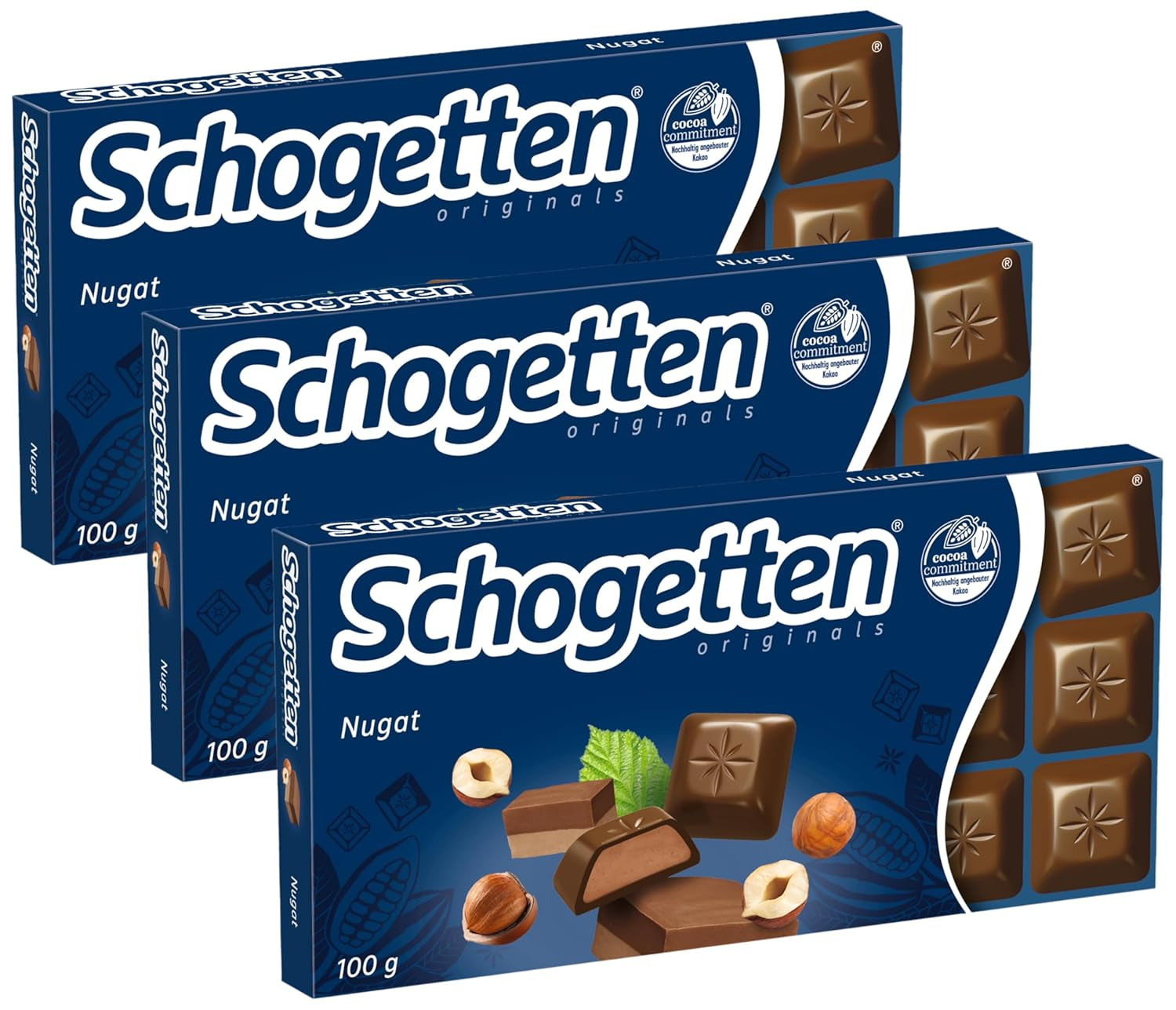 Tabliczka czekolady Schogetten Nougat 100g, pojedynczo porcjowana. Rozkosz. Kawałek po kawałku.