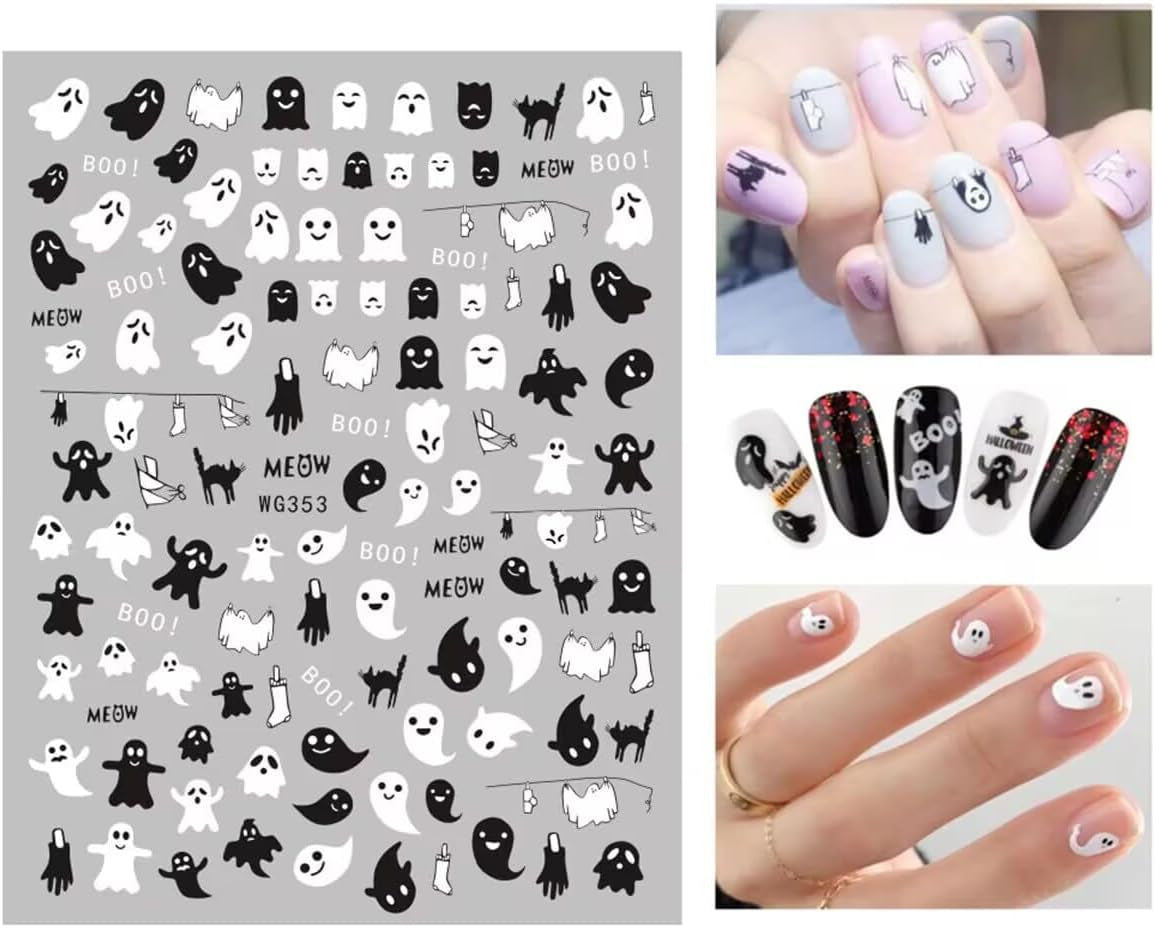 8 Blatt Nagelsticker Halloween Nagelaufkleber Selbstklebend Niedliches Kürbis-Schädel-Spinnennetz Niedlichen Kinder Geist Nail Art Naklejka Dekoration Nageldesign Zubehör
