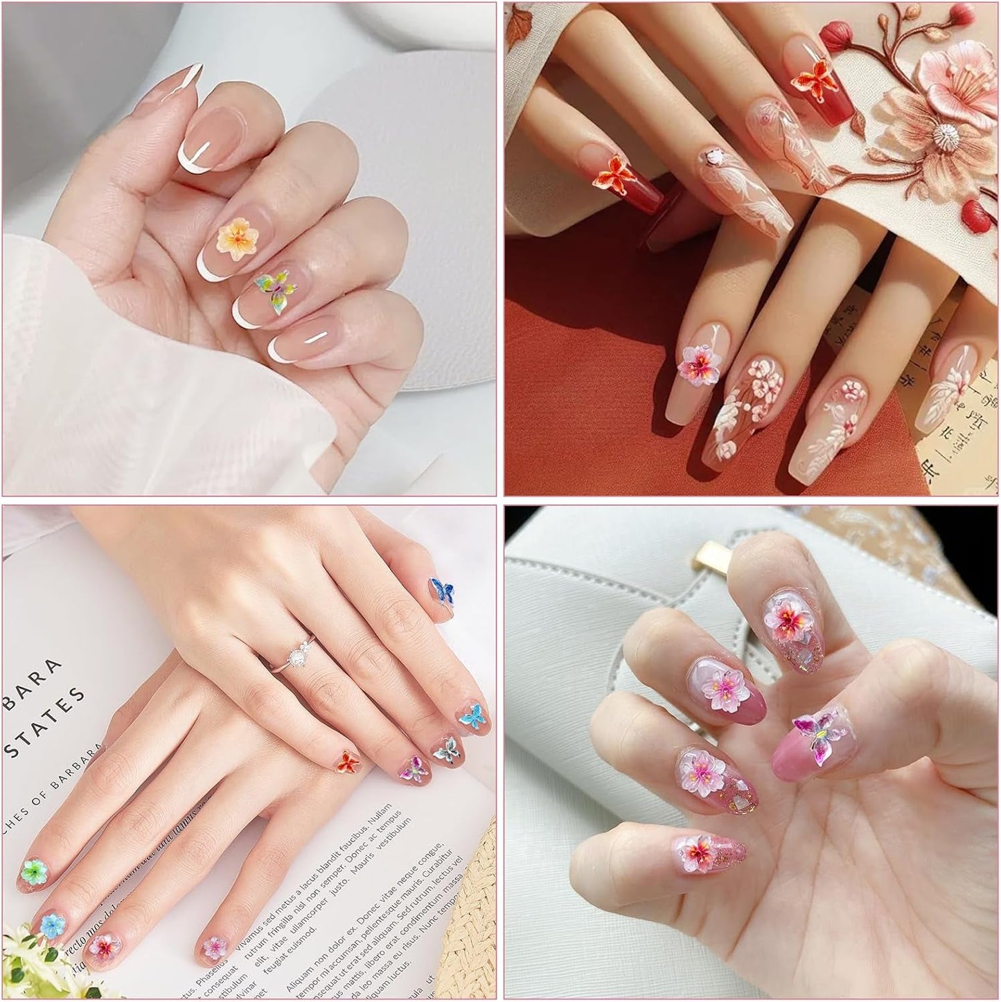 YICH Charms do paznokci Nägel Charms 50 sztuk 3D kwiaty + 50 sztuk 3D Schmetterling, letni zestaw Nägel Deko Schmetterling/kwiaty Nail Art Nailart
