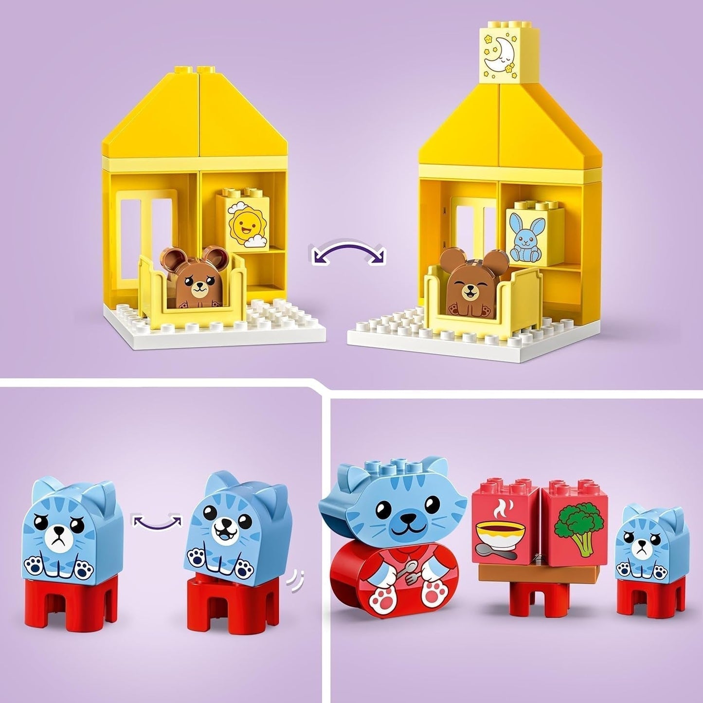 LEGO DUPLO Codzienne czynności: jedzenie i pora snu, edukacyjna zabawka dla malucha zachęcająca do rozwoju społecznego i emocjonalnego, z 4 figurkami zwierząt, prezent dla dzieci od 18. miesiąca życia 10414 Zestawy do budowania Besuche den LEGO-Store