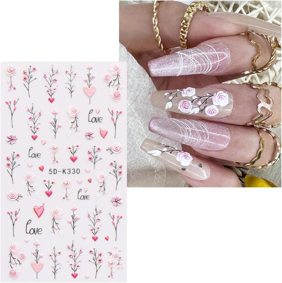 JMEOWIO 3D Nagelsticker Blumen Nail Art Naklejka Selbstklebend Nagelaufkleber 5D Stereoskopisch Frühling Sommer Dekoration Nageldesign Zubehör 4 Blatt