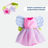 Ubranka dla lalek HABA Fairy Magic - 2-częściowy zestaw dla lalek w wieku 18 miesięcy i więcej (30 cm) - tiulowa sukienka ze skrzydełkami, w komplecie kwiatowa opaska do włosów - 1306243001