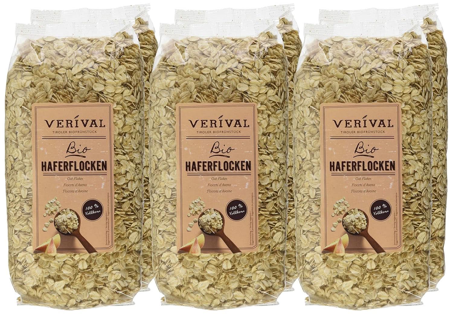 Płatki owsiane Verival - organiczne, opakowanie 6 x 500 gramów Cereale Naty Shop