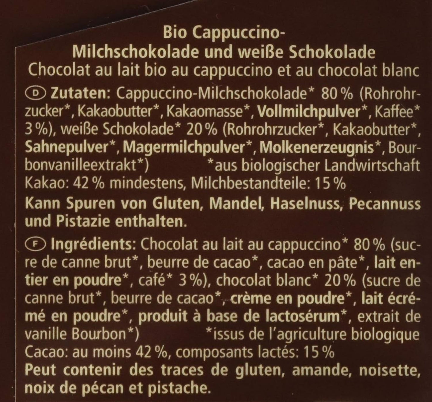 Ekologiczna czekolada nadziewana cappuccino, 100g