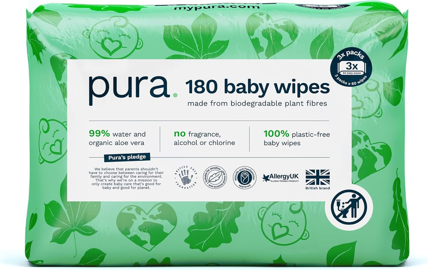 Ekologiczne jednorazowe chusteczki dla niemowląt do wrażliwej skóry dziecka 70 chusteczek (1 opakowanie) 99% wody 100% bez plastiku do skóry wrażliwej ze skłonnością do egzemy noworodki biodegradowalne wegańskie