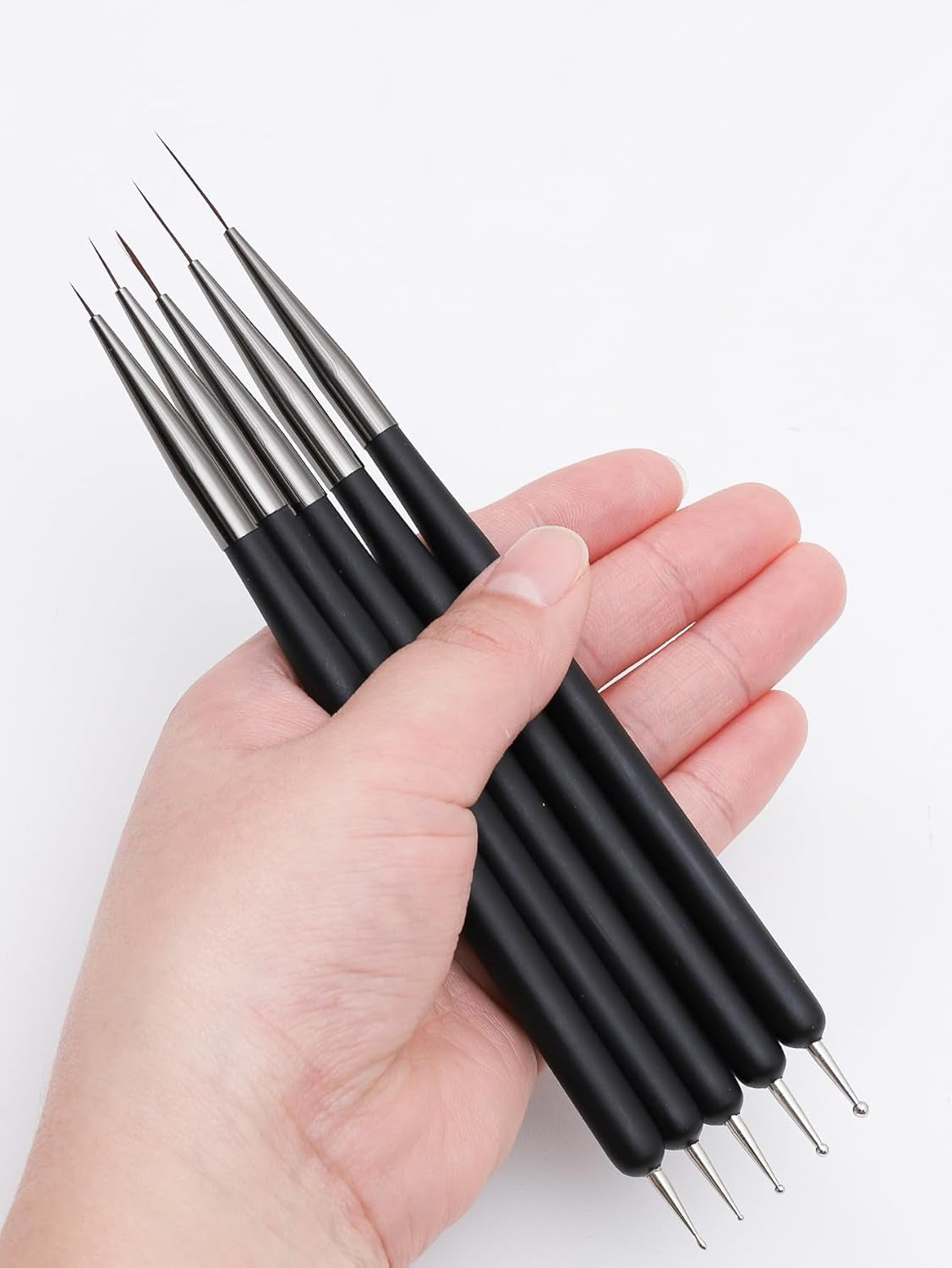 Nagelkunst-Pinsel, 5 Stück, Nailart-Pinsel, Punktierstift-Werkzeuge, Malkunst-Design-Pinsel-Set Für Lange Linien, Dünne Detale, Feine Zeichnungsgrößen 7/9/11/15/22 Mm, Czarny