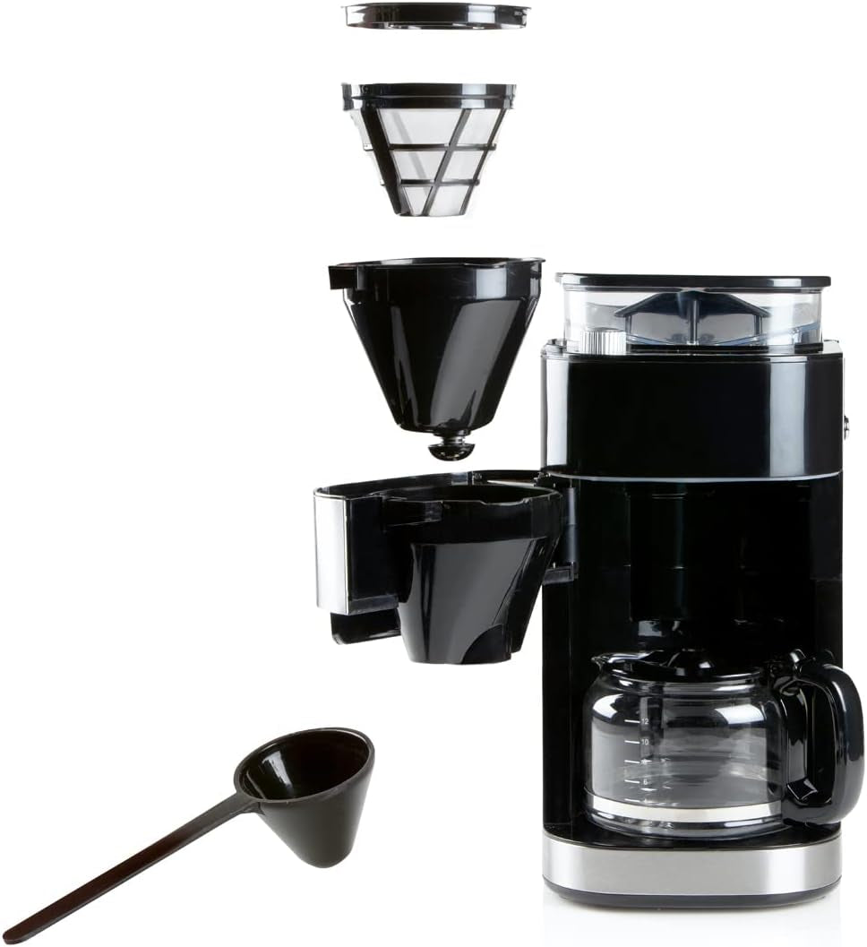 Ekspres DOMO DO721K „Grind and Brew” - Funkcja od ziarna do filiżanki - Wyświetlacz LCD - Do kawy mielonej lub całych ziaren - 1,5 L