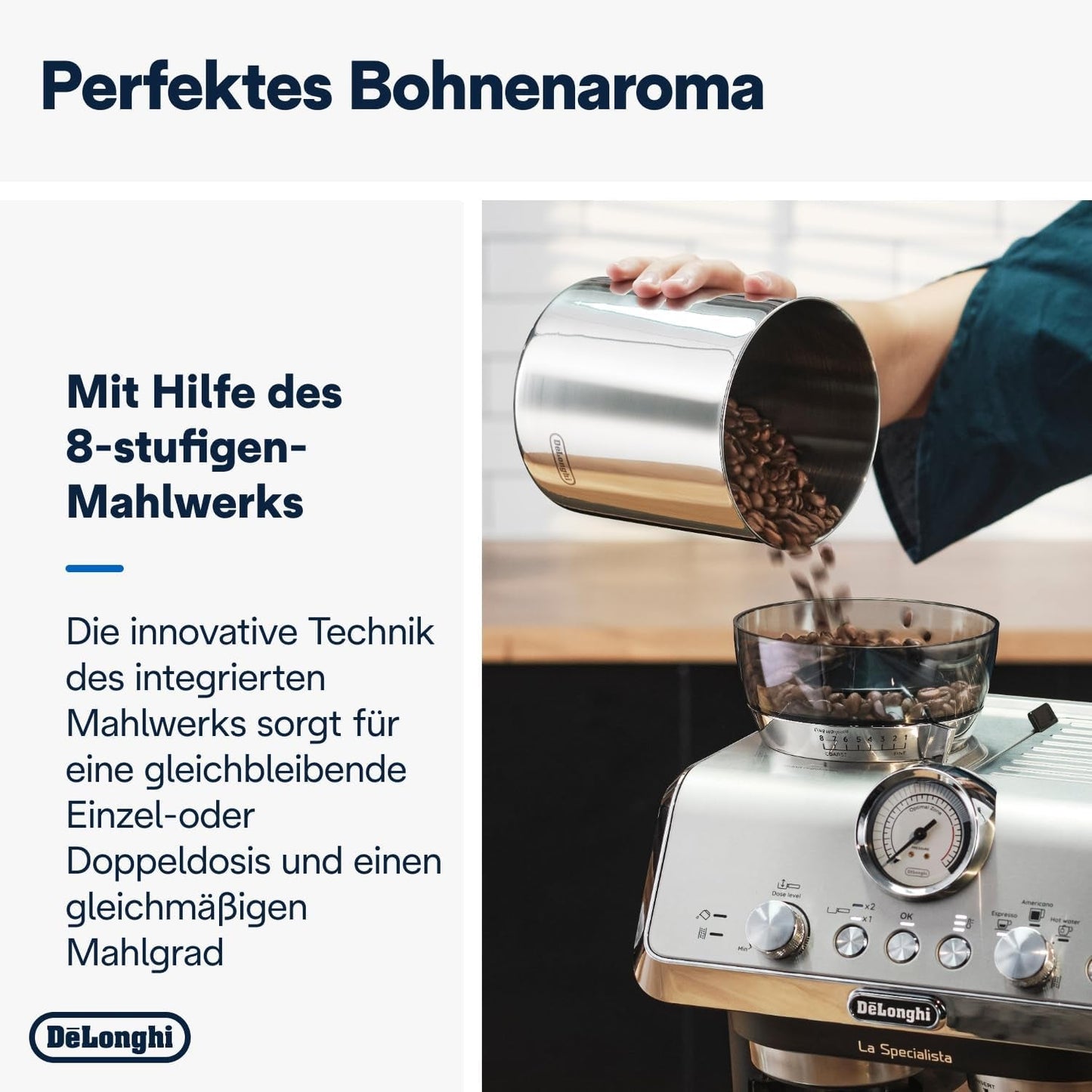 De'Longhi La Specialista Arte EC9155.MB ekspres do kawy z kolbą ze młynkiem, 8 stopni mielenia, ciśnienie 15 barów, 3 ustawienia temperatury, spieniacz do mleka, 1550 W, zbiornik 1,7 l, stal nierdzewna/czarny, w zestawie zestaw baristy