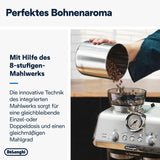 De'Longhi La Specialista Arte EC9155.MB ekspres do kawy z kolbą ze młynkiem, 8 stopni mielenia, ciśnienie 15 barów, 3 ustawienia temperatury, spieniacz do mleka, 1550 W, zbiornik 1,7 l, stal nierdzewna/czarny, w zestawie zestaw baristy