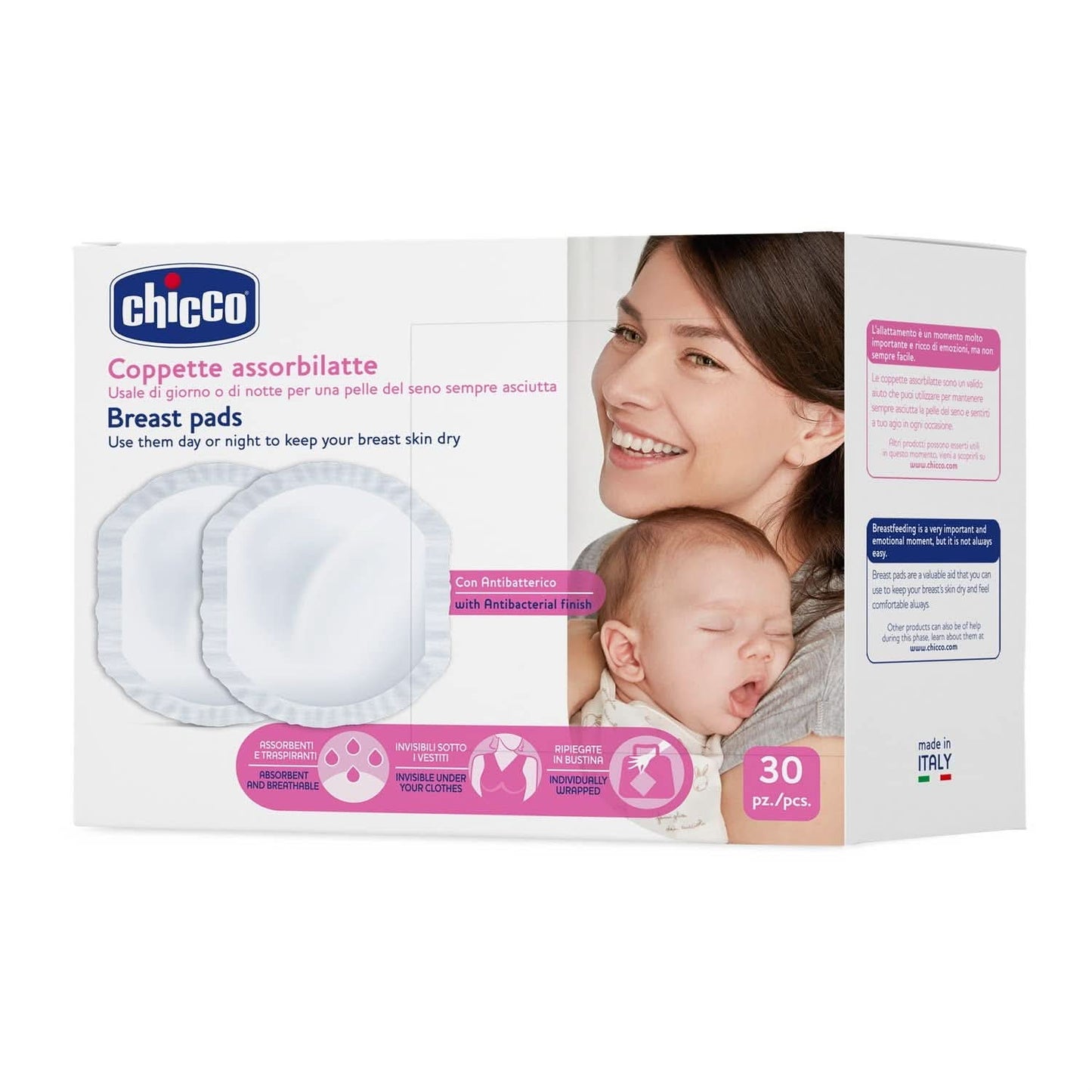 Chicco Acterielle Natural Feeling Wkładki laktacyjne, 30 sztuk Żywność i akcesoria do karmienia piersią Sklep Bebe Naty