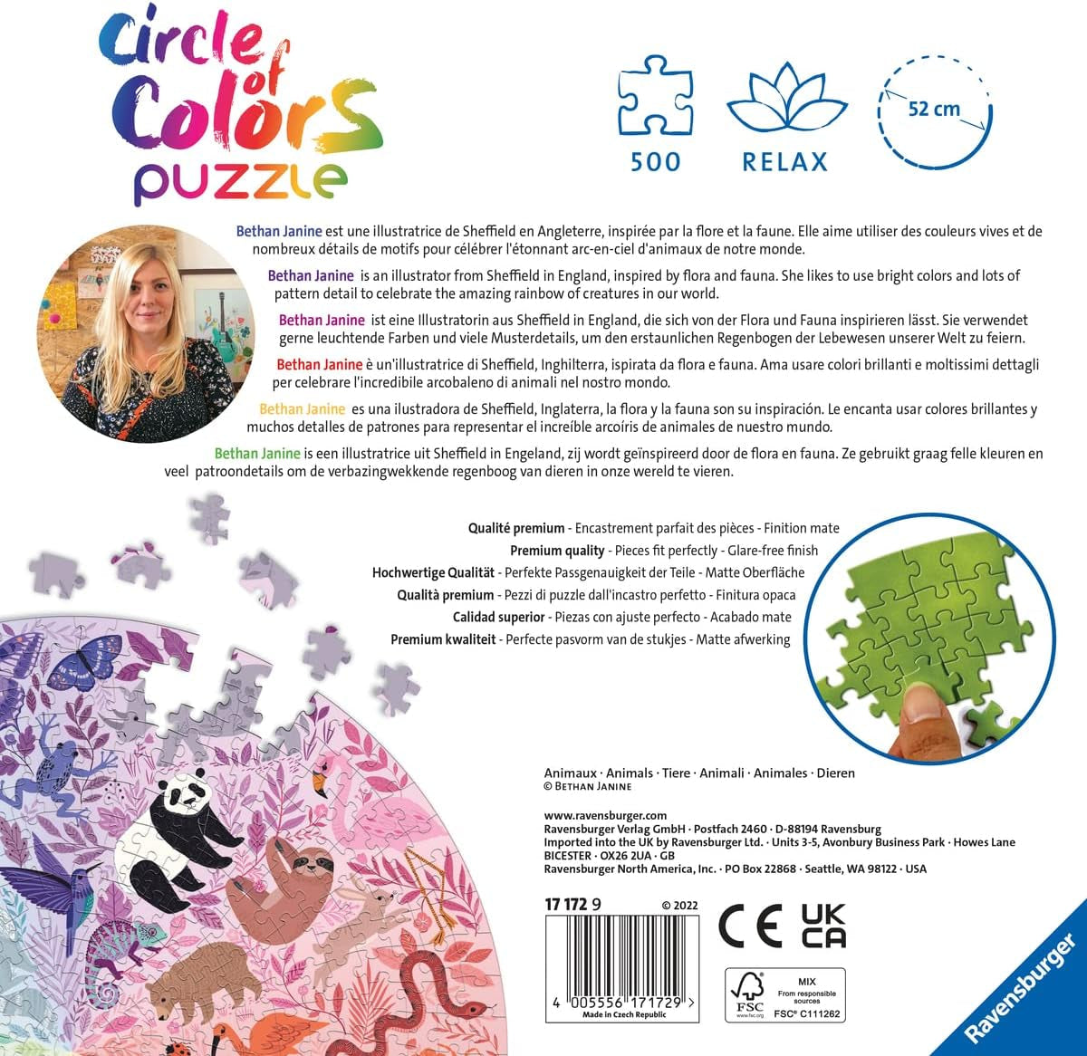Ravensburger Puzzle 17172 Koło kolorów - Zwierzęta 500 elementów Puzzle Naty Shop