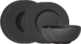 Zestaw startowy Villeroy & Boch Manufacture Rock, 6 elementów, czarny, można myć w zmywarce, można używać w kuchence mikrofalowej, czarny matowy zestaw naczyń obiadowych, zastawa stołowa, sztućce, porcelana Premium