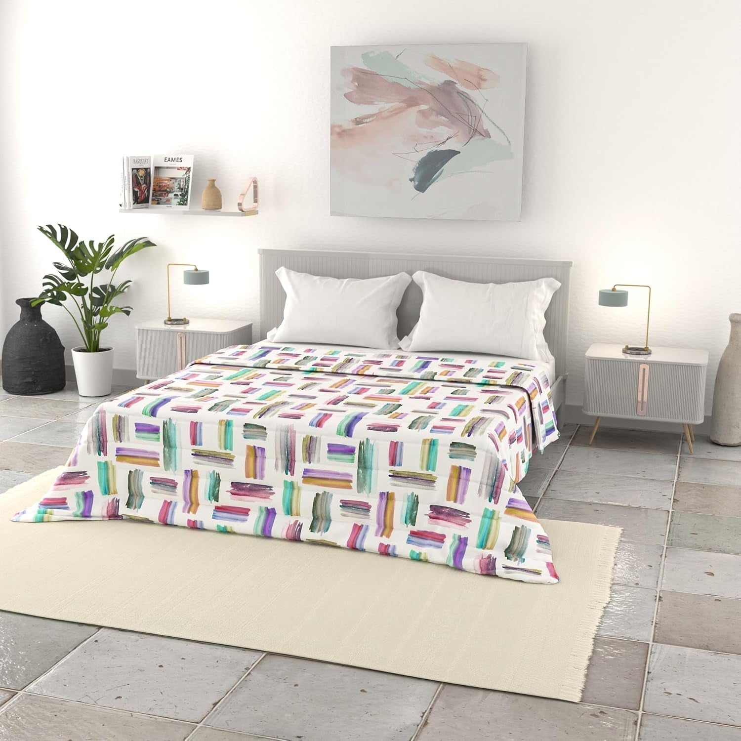 Włoska pościel podstawowa kołdra letnia, mikrofibra z nadrukiem, 250X240Cm, okrągła Kołdry i kołdry Naty Shop Multicolor 250X240Cm