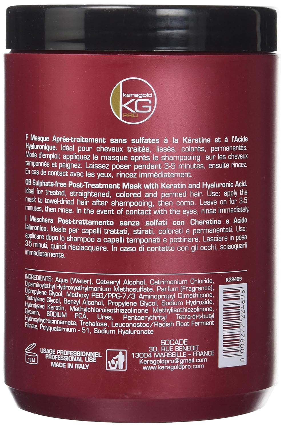 DD Maska bez siarczanów, keratyna/kwas hialuronowy, 1 litr Naty Shop maska do włosów