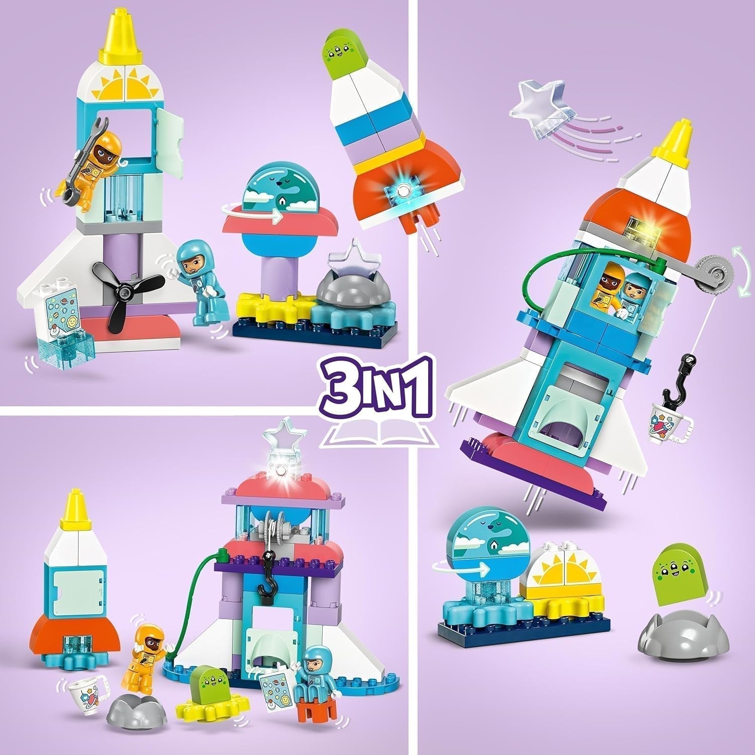 LEGO DUPLO Wahadłowiec kosmiczny 3 w 1 Mnóstwo przygód Zestaw kosmiczny Rakieta dla dzieci Zabawka naukowa do budowania Wczesny rozwój umiejętności motorycznych Prezent dla 3-latków 10422 Zestawy do budowania Beuche den LEGO-Store