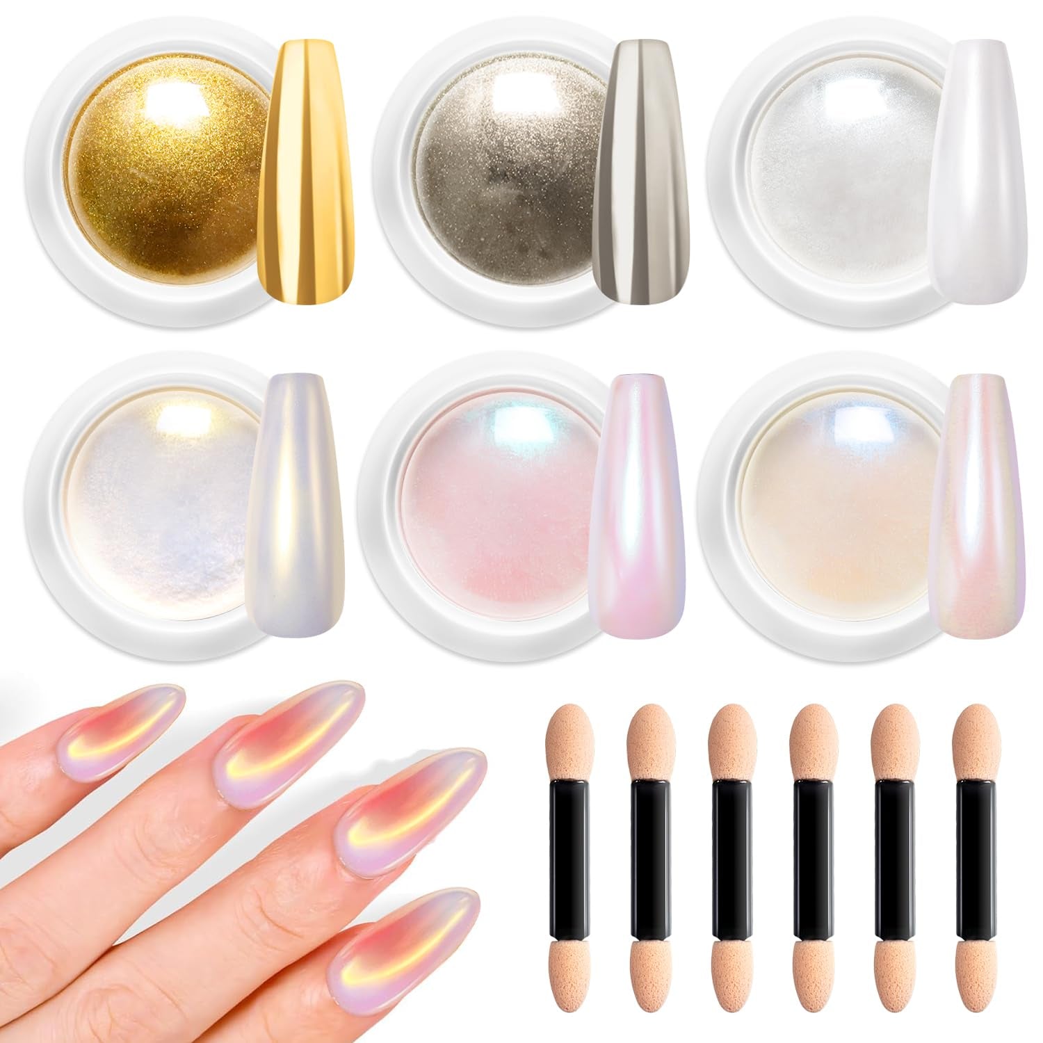 BISHENGYF Proszek do paznokci w kolorze różowego złotaNeue Upgrade Grosse Kapazitä Chrom PulverSuper-Spiegeleffekt Metall Mirror Chrome Powder – Neonowy szklisty efekt perłowy Brokat Nagelkunst Pulver Für DIY Salon