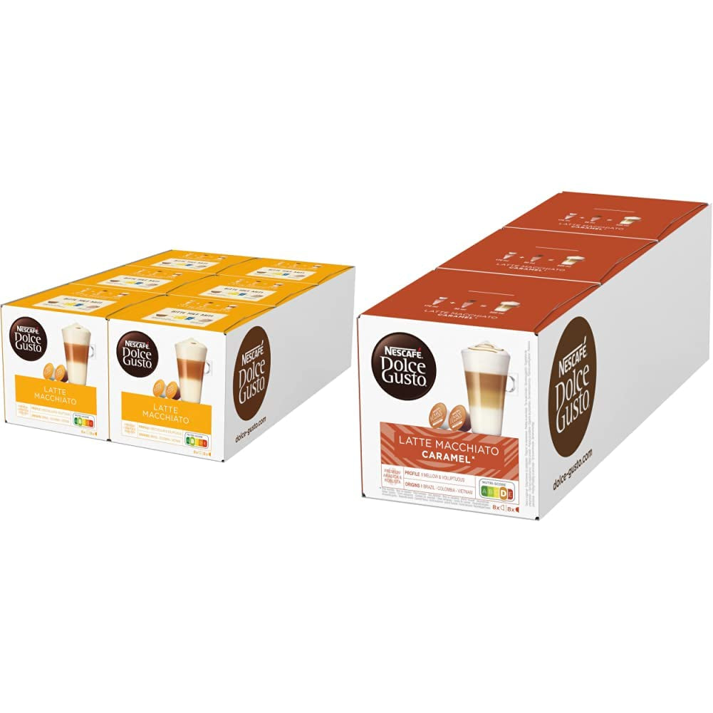 Latte Macchiato | 96 Kaffeekapseln i Latte Macchiato Karmel | 48 Kaffeekapseln | Mieszanka Arabiki Robusta | Feines Caramell Aroma und Leckerer Milchschaum