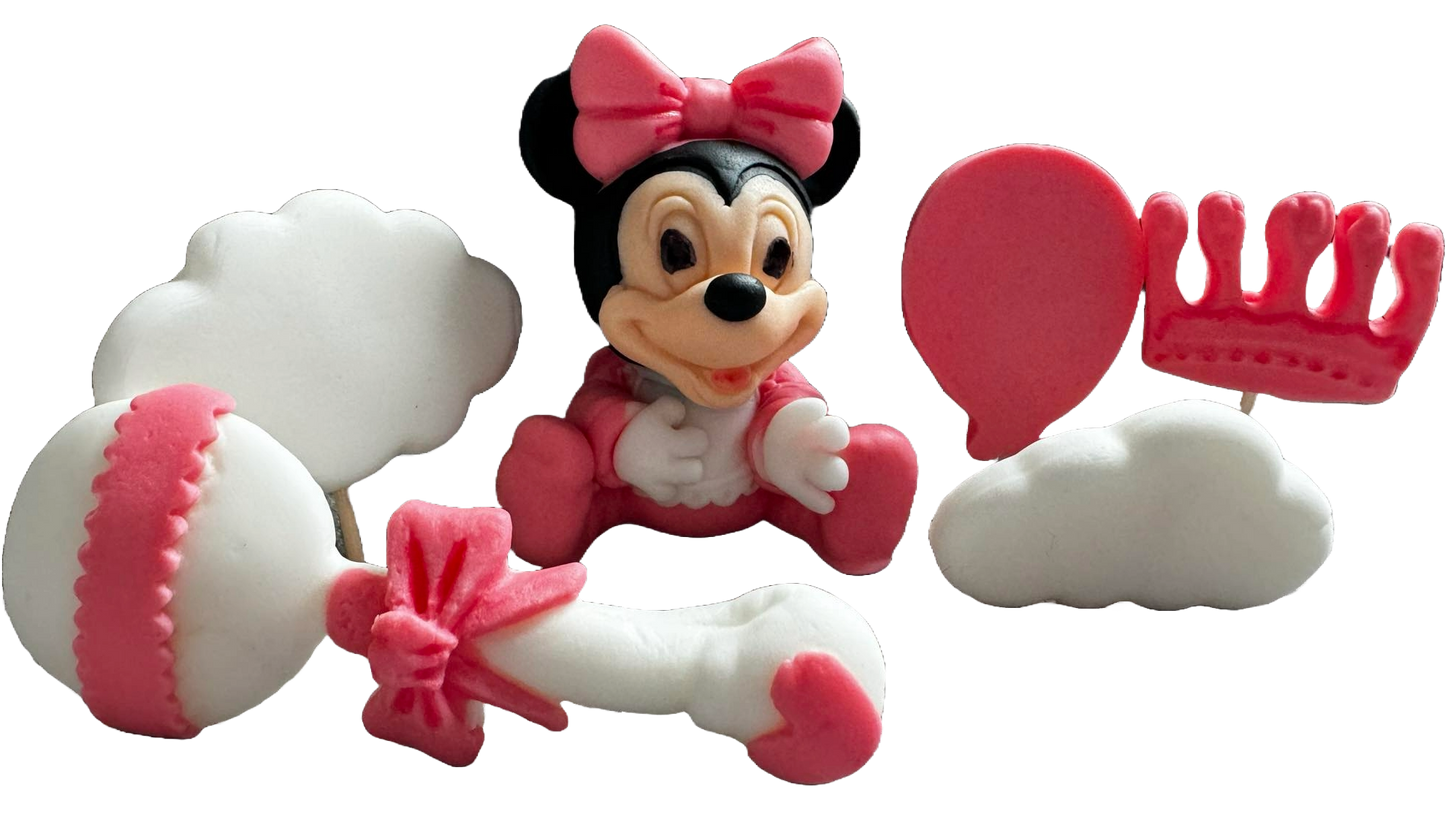 Zestaw 6 jadalnych dekoracji z cukru, Dekoracje z pasty cukrowej Myszka Minnie Naty Shop