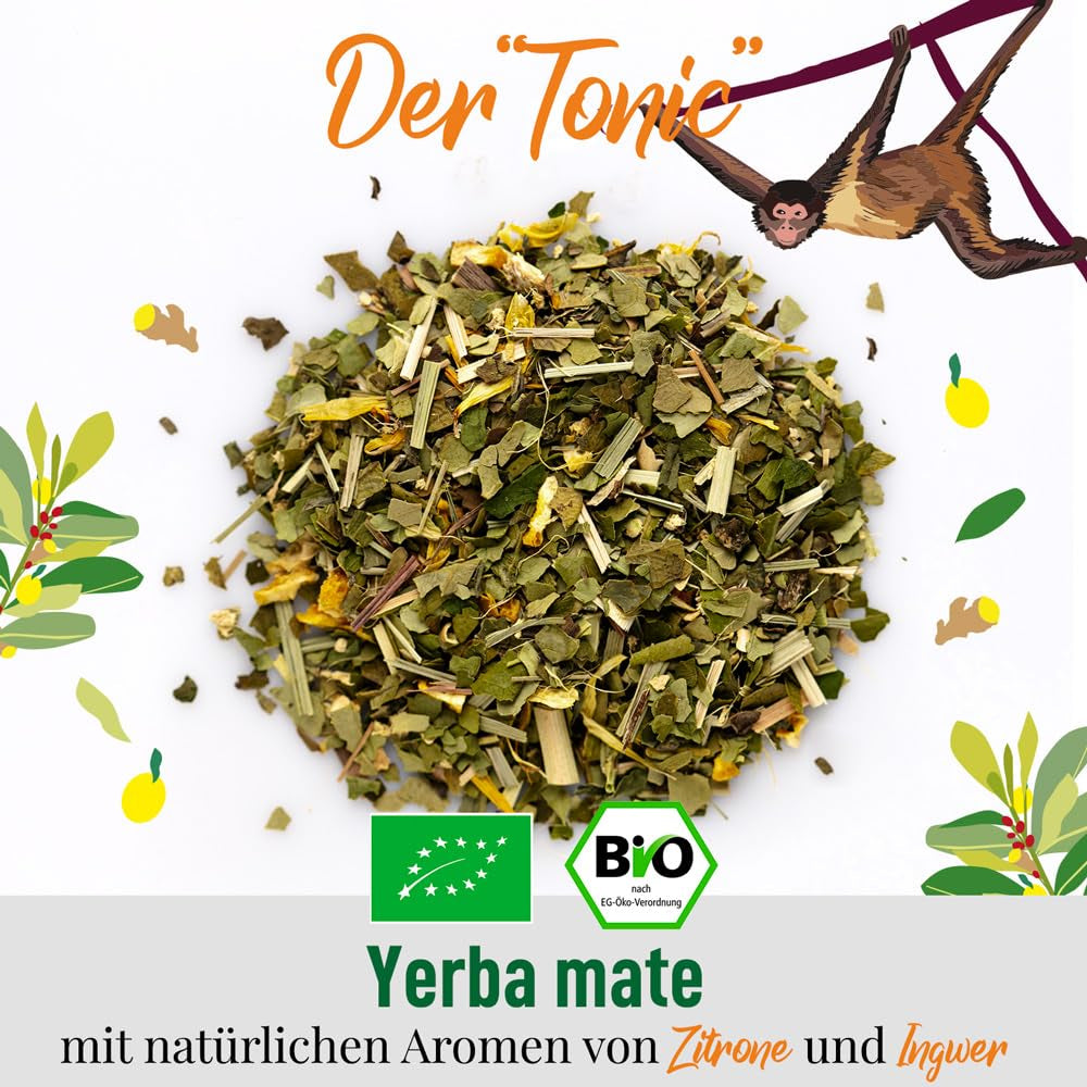 ORIGEENS BIO YERBA MATE Z CYTRYNĄ I IMBIREM 200 G - Herbata energetyzująca I Organiczna herbata Yerba Mate, niepalona, ​​z liści, bez łodyżek i pyłu