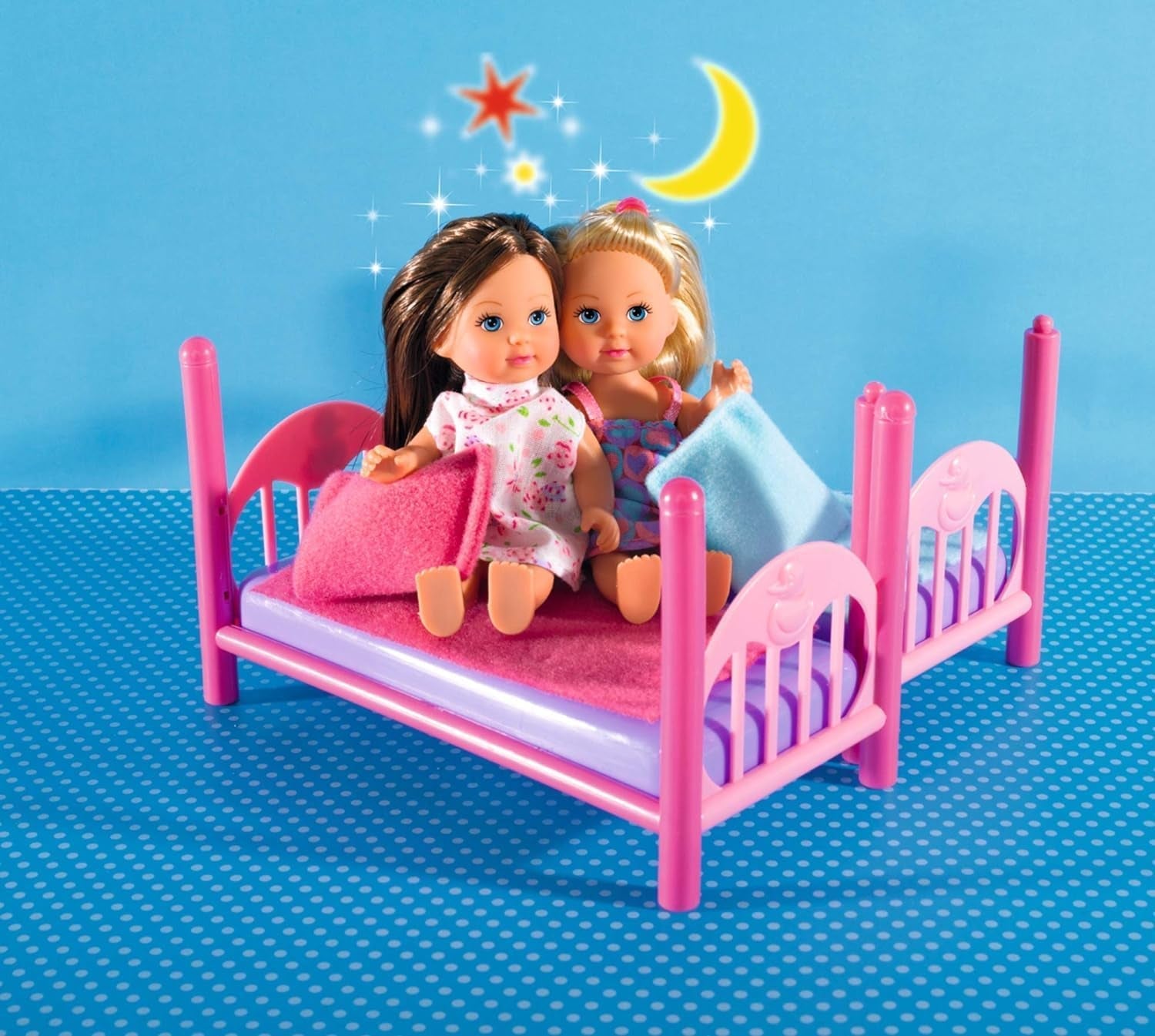 Simba 108178046 105733847 - Łóżko piętrowe Evi Love 2 / z dwiema lalkami Evi / z łóżkiem piętrowym / z akcesoriami / lalka do przebierania / 12 cm, dla dzieci od 3 lat