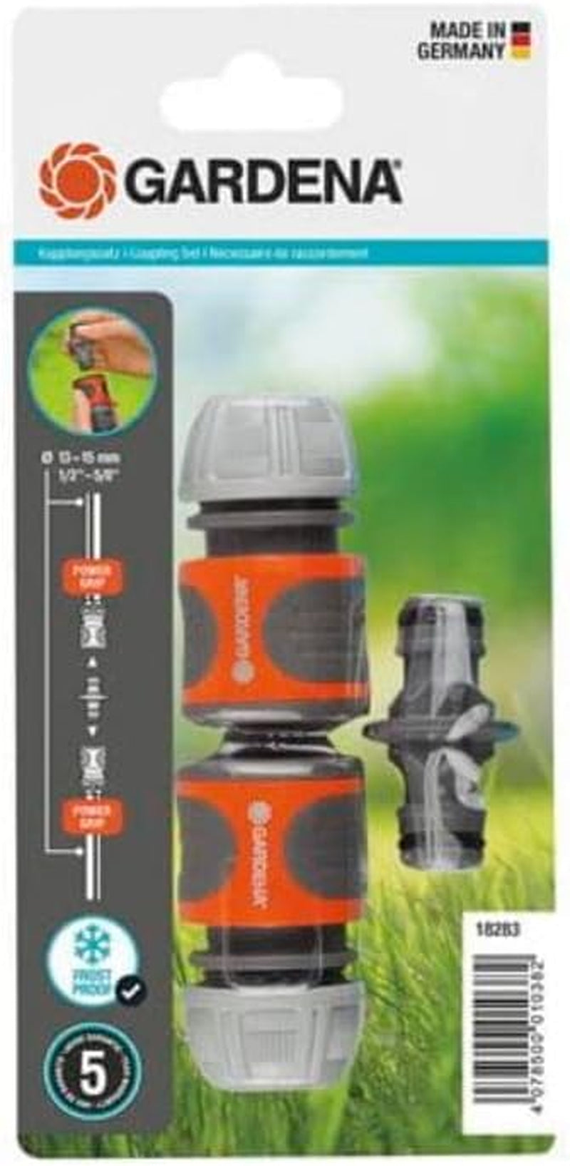 Zestaw złączy Gardena: złączka do węża z przedłużeniem 13 mm (1/2 cala) i 15 mm (5/8 cala), nawet przy wysokim ciśnieniu wody, łatwy montaż (18283-20)