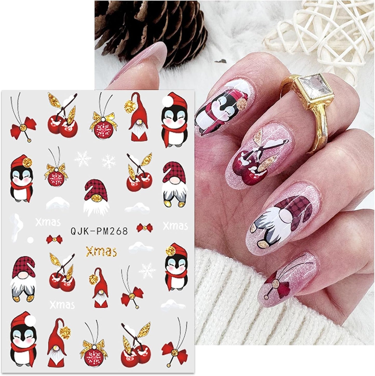 JMEOWIO Nagelsticker Weihnachten 10 Blatt Nail Art Naklejka Selbstklebend Nagelaufkleber Glitter Schneeflocke Xmas Winter Urlaub Gold Dekoration Nageldesign Zubehör