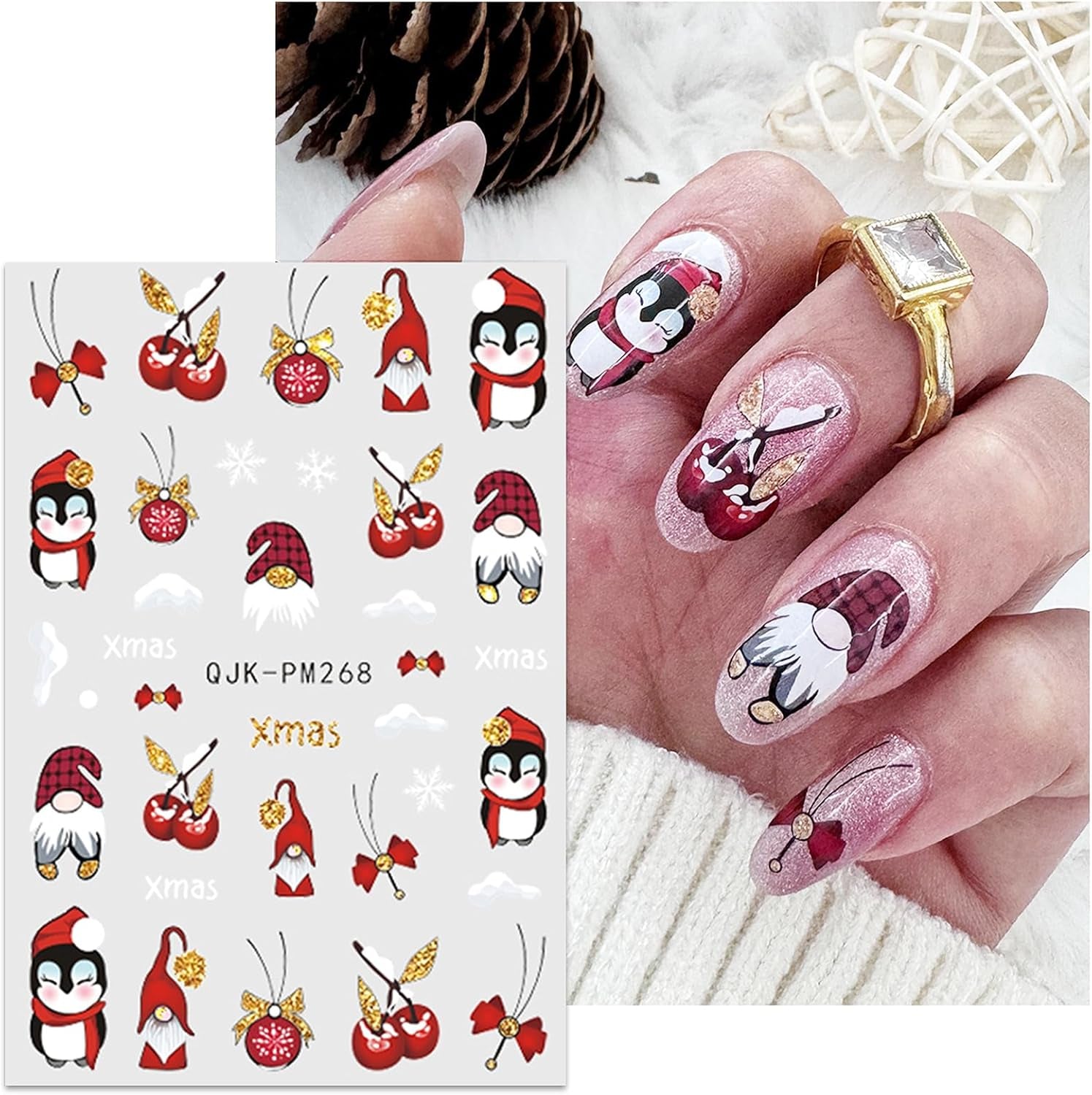 JMEOWIO Nagelsticker Weihnachten 10 Blatt Nail Art Naklejka Selbstklebend Nagelaufkleber Glitter Schneeflocke Xmas Winter Urlaub Gold Dekoration Nageldesign Zubehör