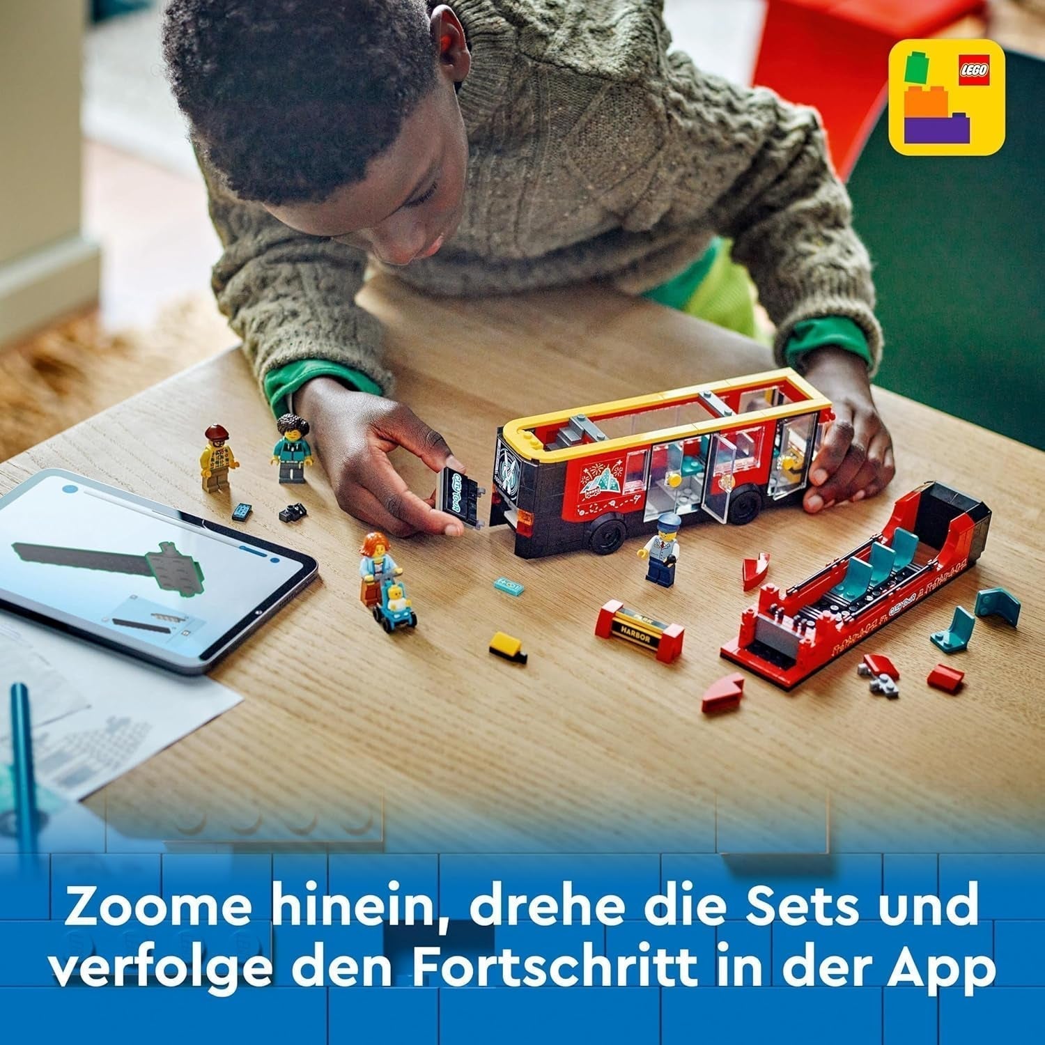 LEGO City piętrowy autobus, piętrowy autobus zabawkowy, zestaw pojazdów dla dziewcząt i chłopców od 7 lat, zawiera 5 figurek, w tym dziecko w wózku 60407 Zestawy do budowania Besuche den LEGO-Store