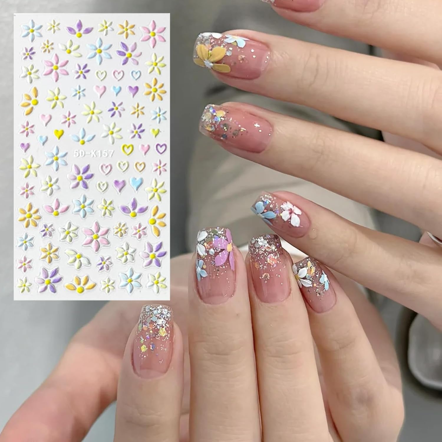 Zestaw Nagelsticker Für Einzigartiges Nageldesign, 4 Blatt Frühlingsthemen Nail Art Zubehör, Perfekt Für 3D Gel Nägel i paski żelowe UV