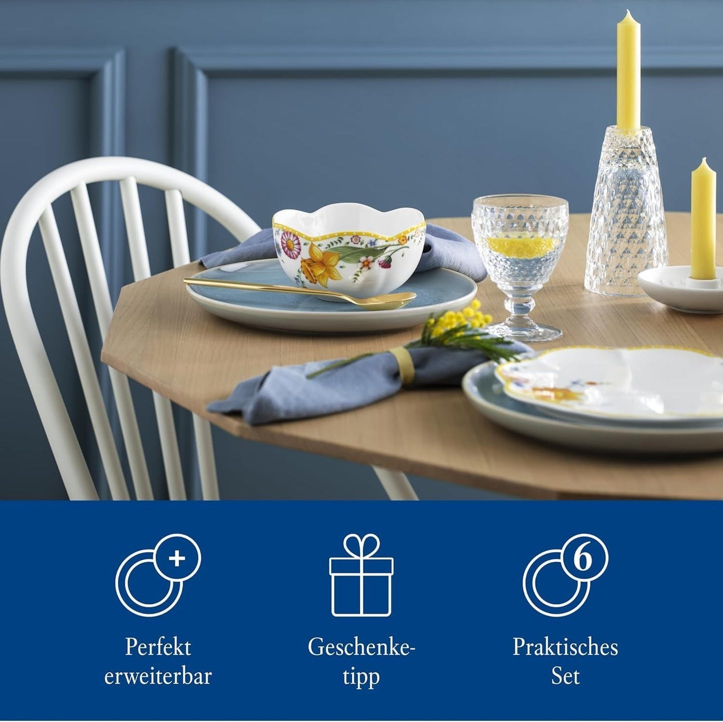 Villeroy & Boch - Zestaw śniadaniowy „Przebudzenie wiosny” dla 2 osób, 6 sztuk, Zestaw naczyń wielkanocnych, Śniadanie, Wielkanoc, Serwis kawowy, Wiosenna zastawa stołowa, Porcelana