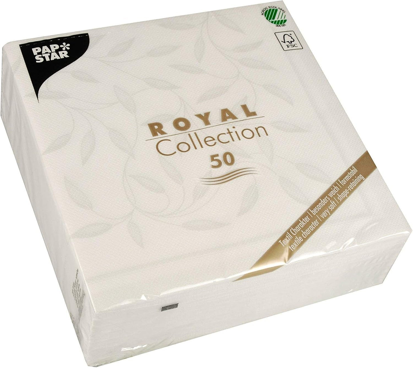 Papstar, 50 serwetek „ROYAL Collection” 1/4 złożenia 40 cm x 40 cm białe „New Mediterranean”, #11652